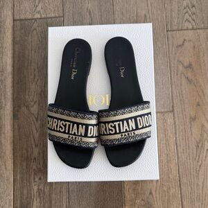 Christian Dior Dway Slide Deep Blue Embroidered Cotton